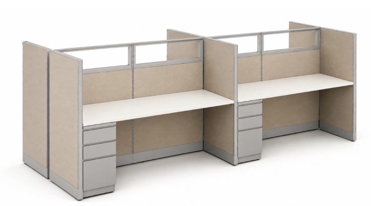 Private 6' x 2' Cubicle with Drawer Storage
