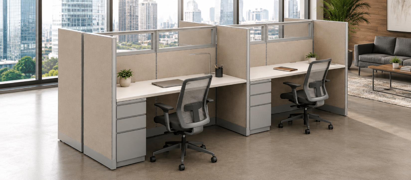 Private 6' x 2' Cubicle with Drawer Storage