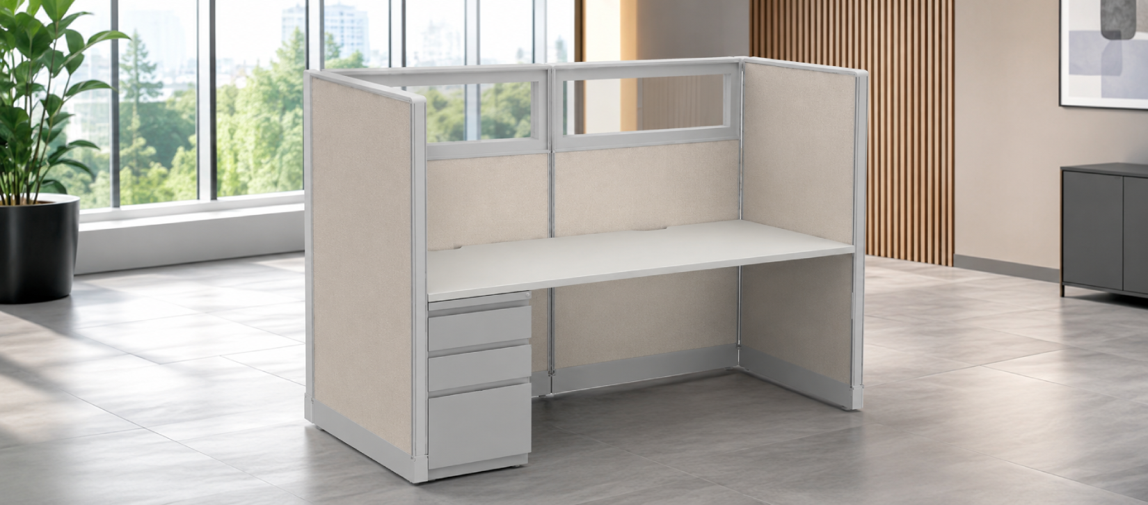 Private 6' x 2' Cubicle with Drawer Storage