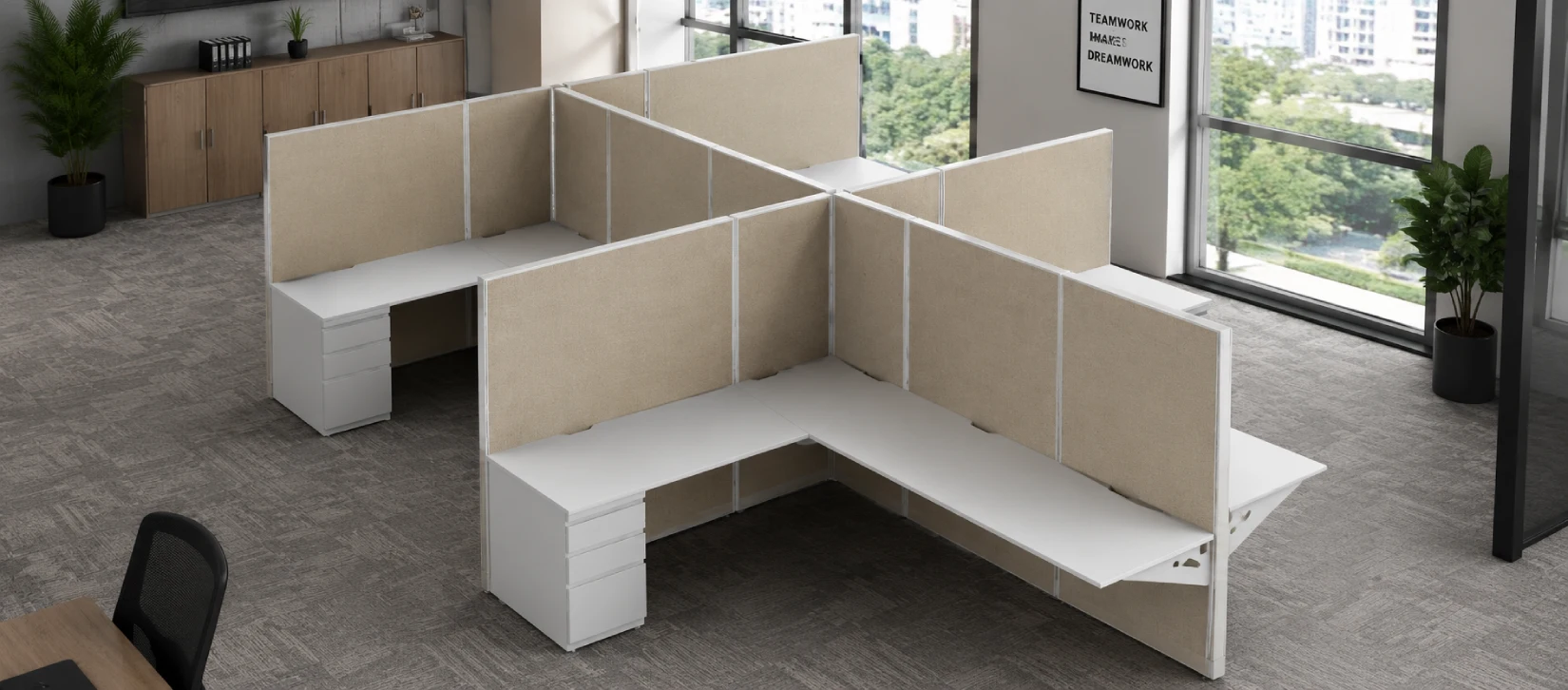 Private 6' x 8' Cubicle with Drawer Storage