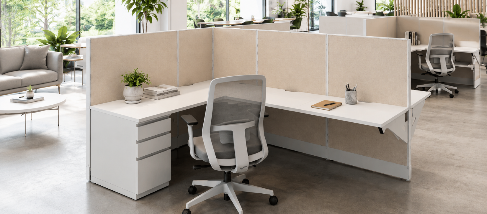 Private 6' x 8' Cubicle with Drawer Storage-banner