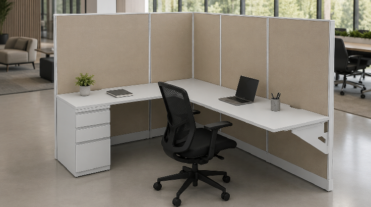 Private 6' x 8' Cubicle with Drawer Storage room view