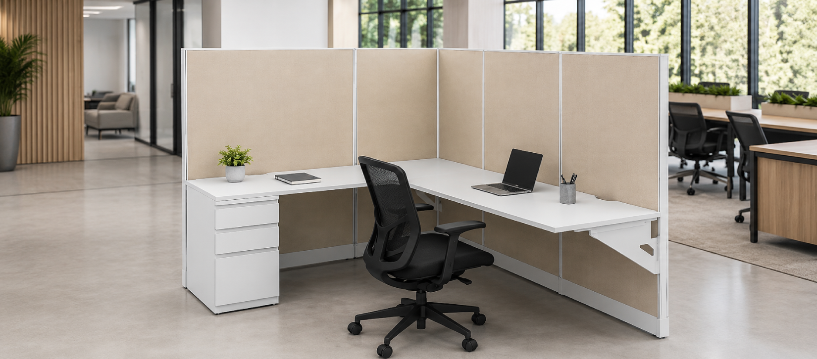 Private 6′ x 8′ Cubicle with Drawer Storage