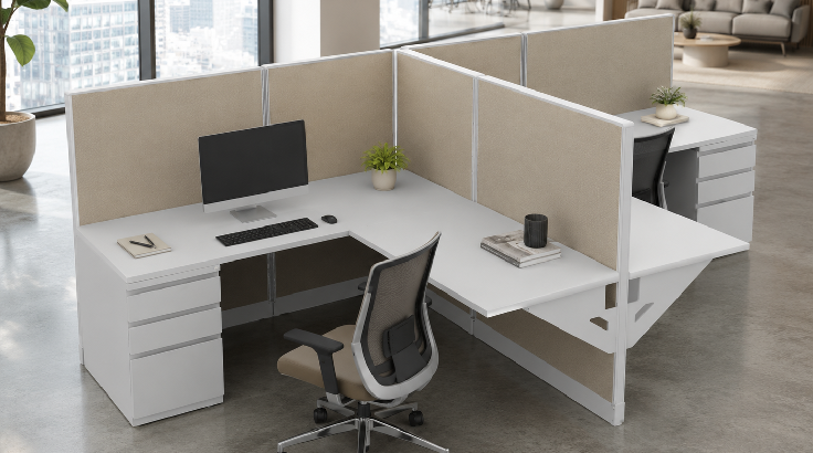 Side by Side Two Pod Semi Private 5' x 5' Cubicle with Drawer Storage room view