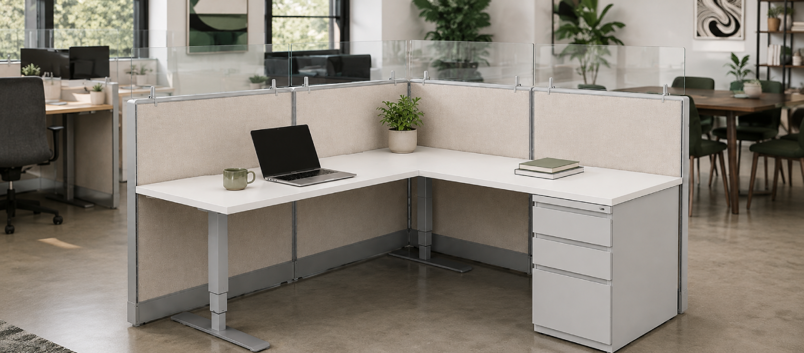 Semi Private 6' x '6 Cubicle with Drawer Storage and 4 Glass Inserts