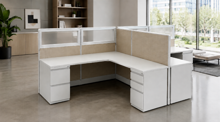 Semi Private 6 x 6 Cubicle with Drawer Storage with Modern Glass Panels room view