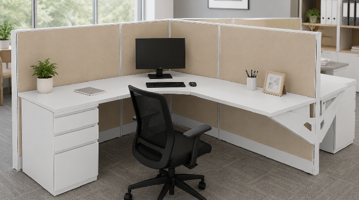 Side by Side Two Pod Semi Private 6' x '6 Cubicle with Drawer Storage room view