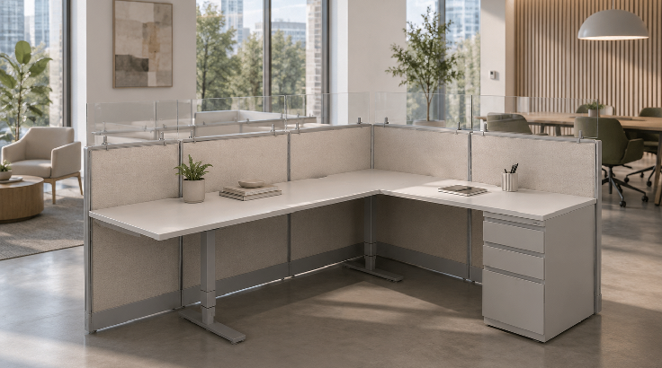 Semi Private '6 x 8' Cubicle with Drawer Storage and with 5 Glass Inserts room view