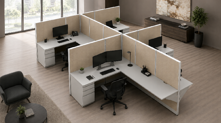 Semi Private 6' x 8' Cubicle with Drawer Storage and Partial Privacy room view