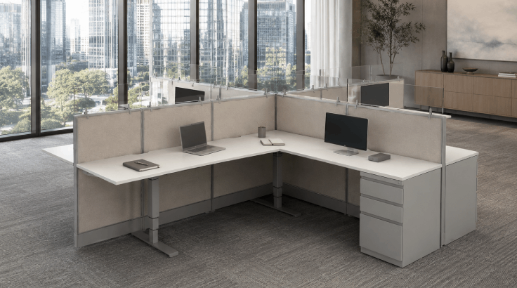 Semi Private '6 x 8' Cubicle with Drawer Storage and frameless glass panels room view