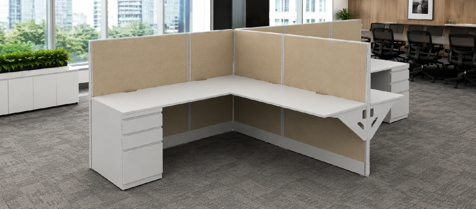 Side by Side Two Pod Semi Private 6' x '6 Cubicle with Drawer Storage