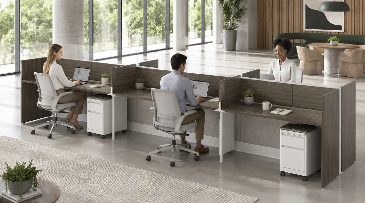 6 Person Open Low 6x2 Cubicle with Modern Glass and Lamiante Panels room view