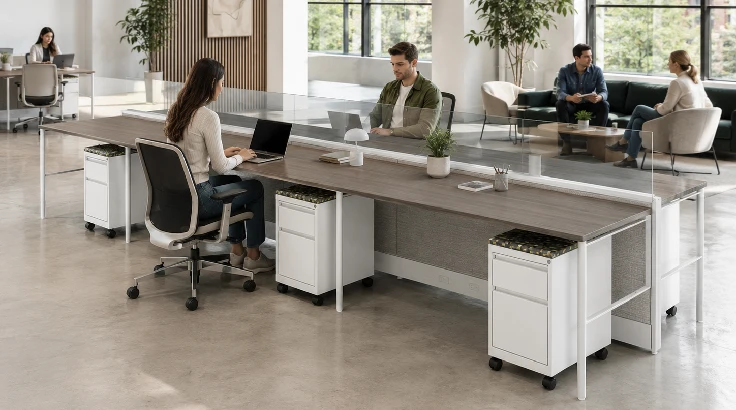 6 Person Open Low 6x2 Cubicle with Modern Glass room view