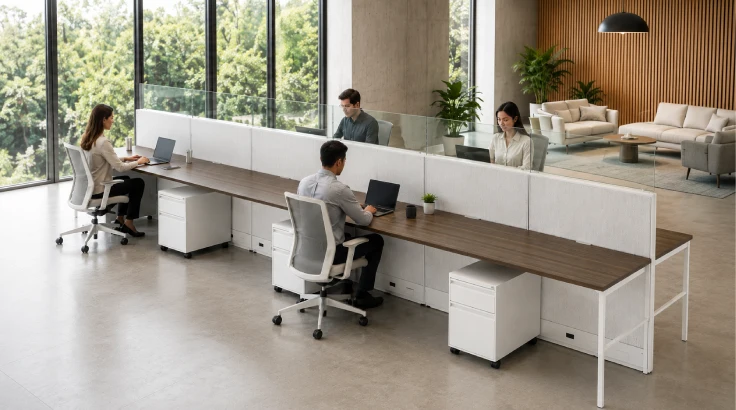 6 Person Open Low 6x2 Cubicle with Modern Glass - Quickship room view