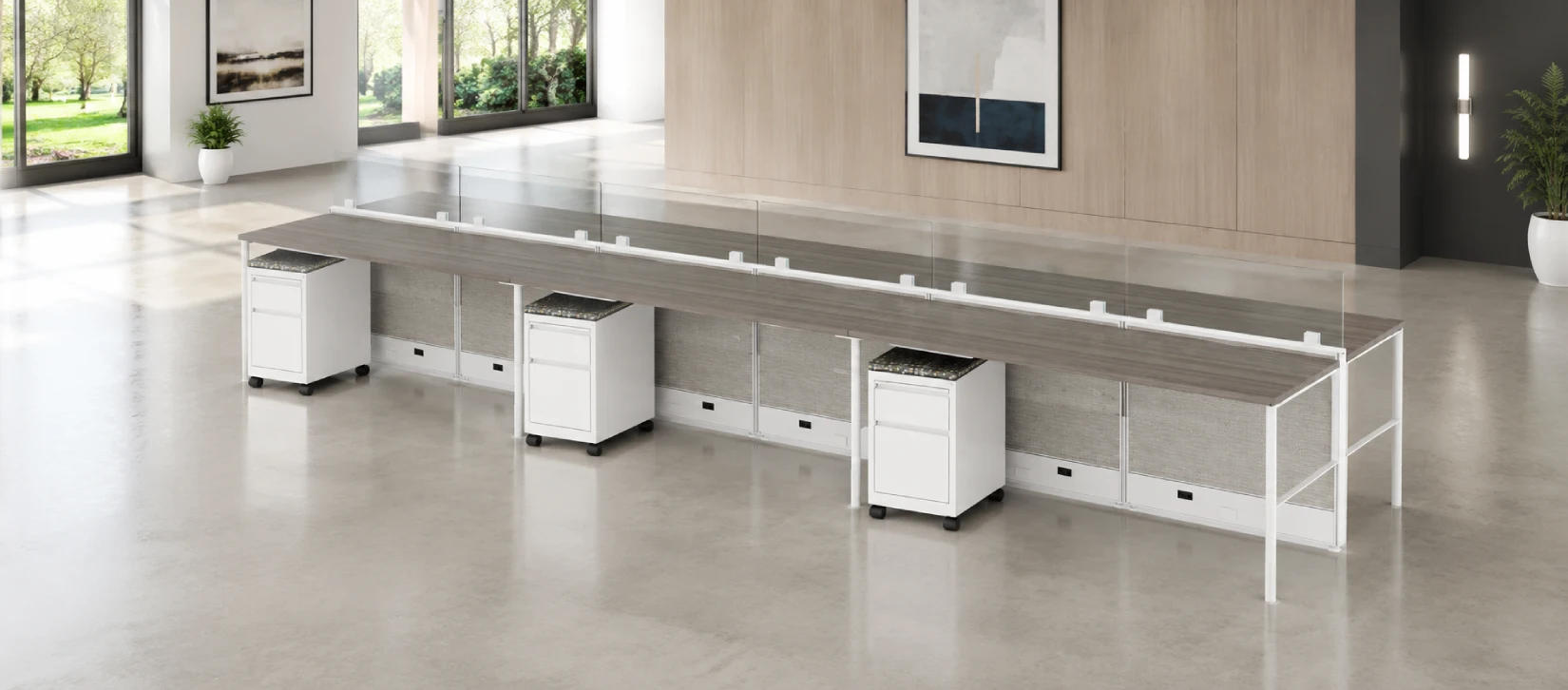 6 Person Open Low 6x2 Linear Benching Cubicle