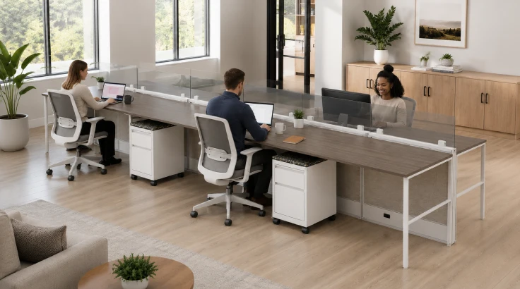 6 Person Open Low 6x2 Linear Benching Cubicle room view
