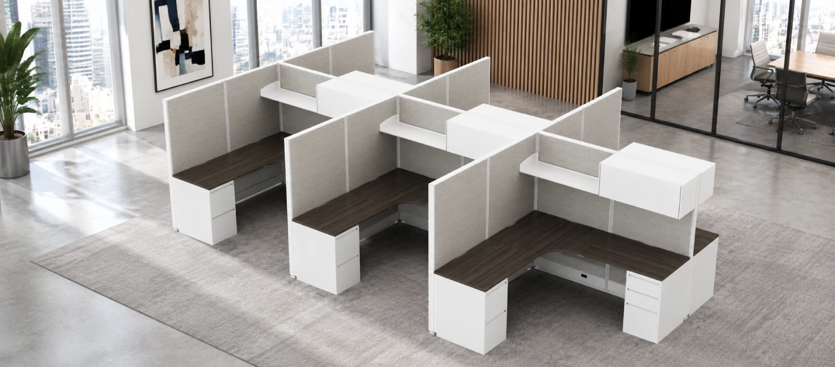 6 Person Private 6x6 Cubicle with Open_Closed Overhead Storage