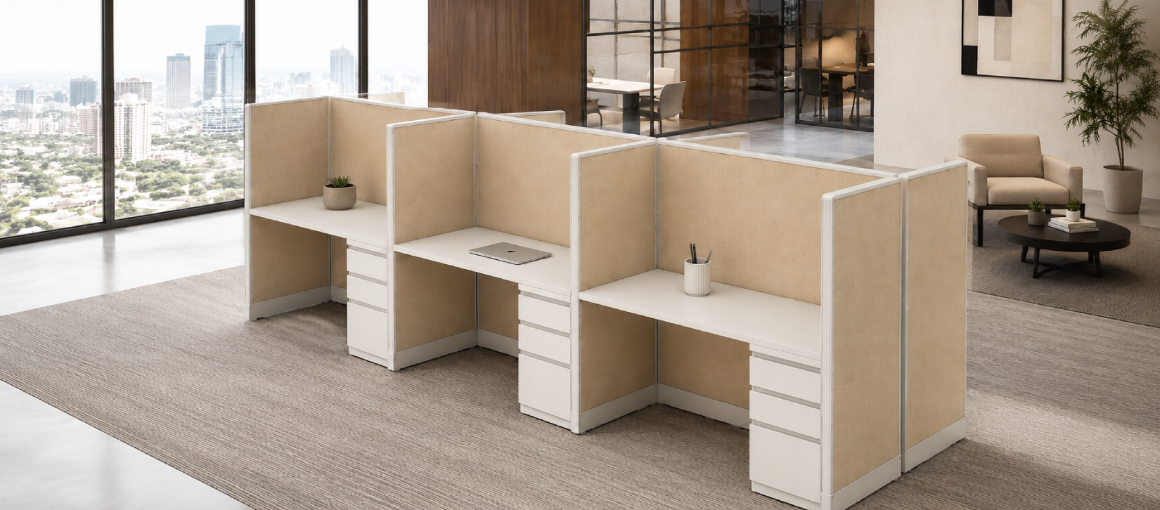 6 Person Private 6x6 Cubicle with Open_Closed Overhead Storage-banner