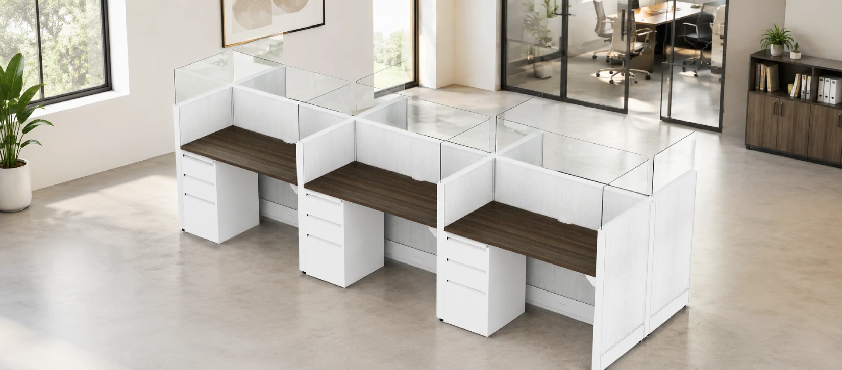 6 Person Semi Private 4x2 Cubicle with Modern Glass - Quickship