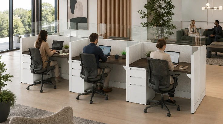 6 Person Semi Private 4x2 Cubicle with Modern Glass - Quickship room view