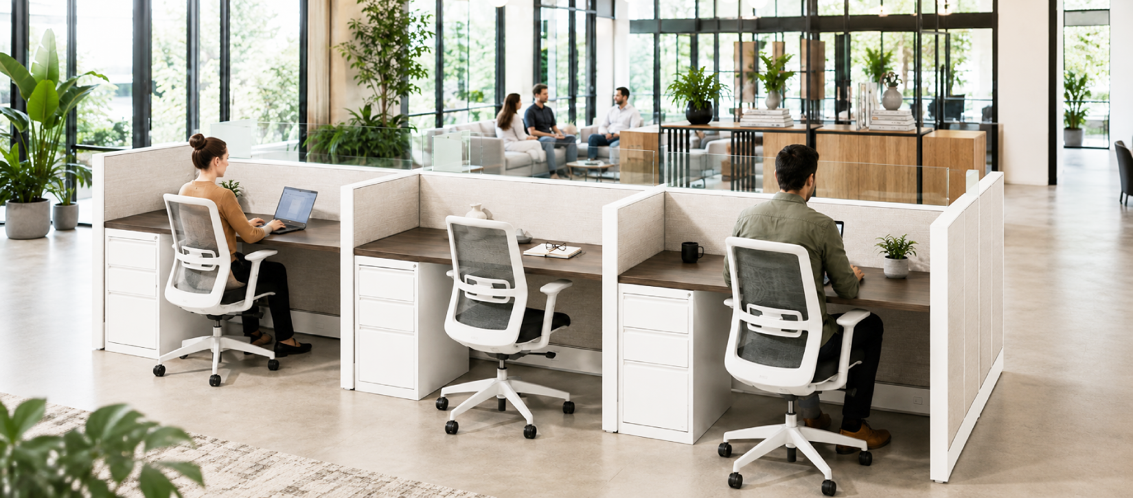 6 Person Semi Private 5x2 Corner Cubicle with Modern Glass-banner