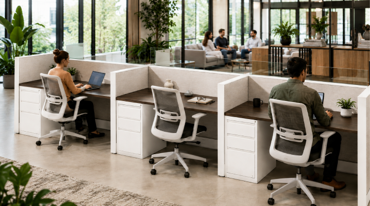 6 Person Semi Private 5x2 Corner Cubicle with Modern Glass room view