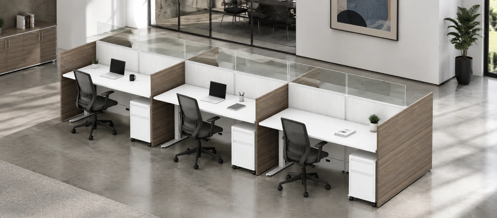 6 Person Semi Private 6_x2 Cubicle with Height Adjustable Worksurface- Quickshipg