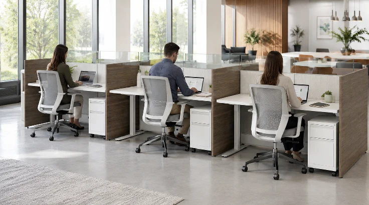 6 Person Semi Private 6"x2 Cubicle with Height Adjustable Worksurface- Quickship room view