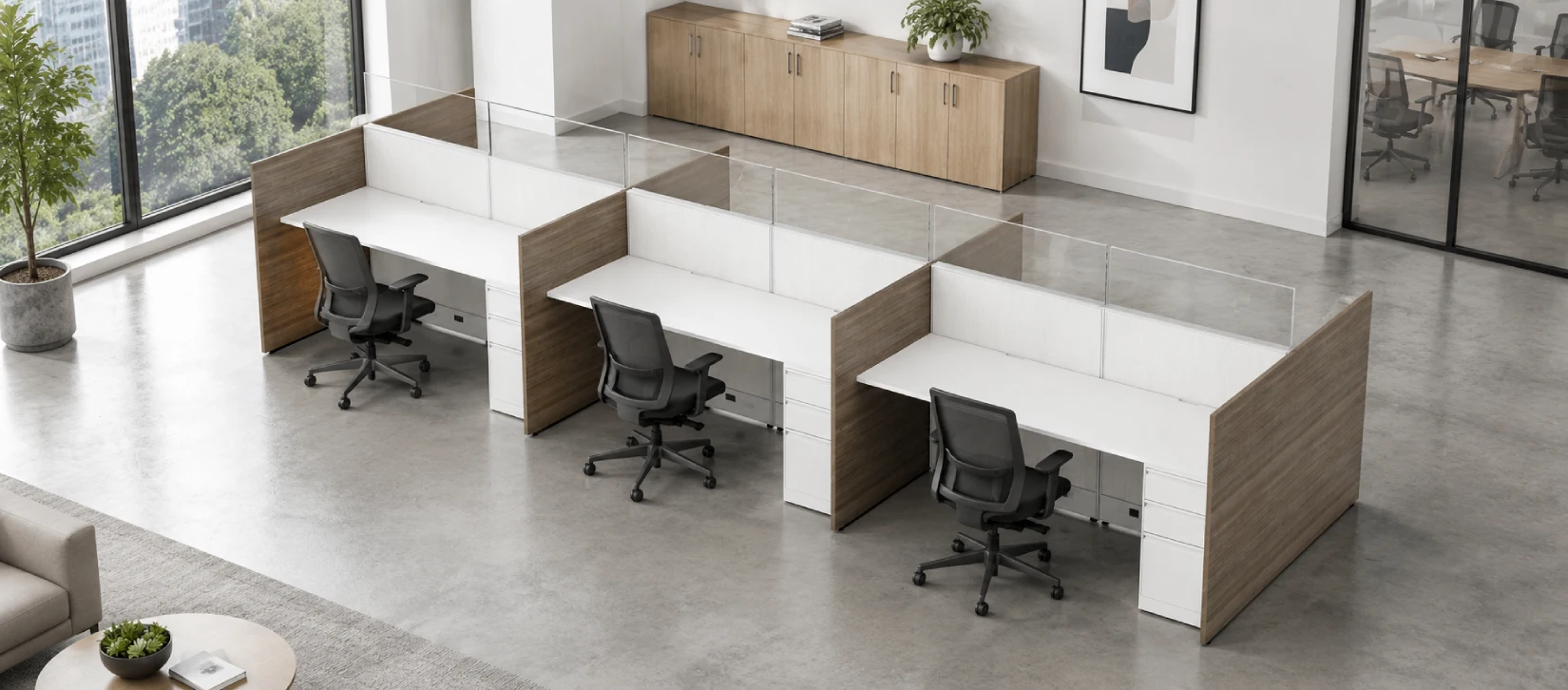 6 Person Semi Private 6_x2 Cubicle with Modern Glass- Quickship