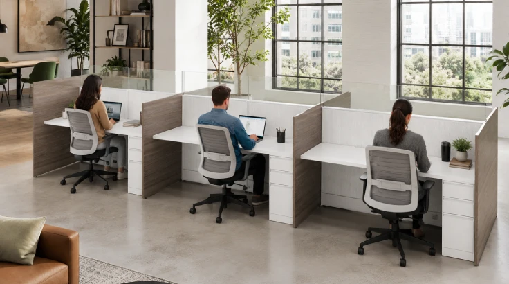 6 Person Semi Private 6"x2 Cubicle with Modern Glass- Quickship room view