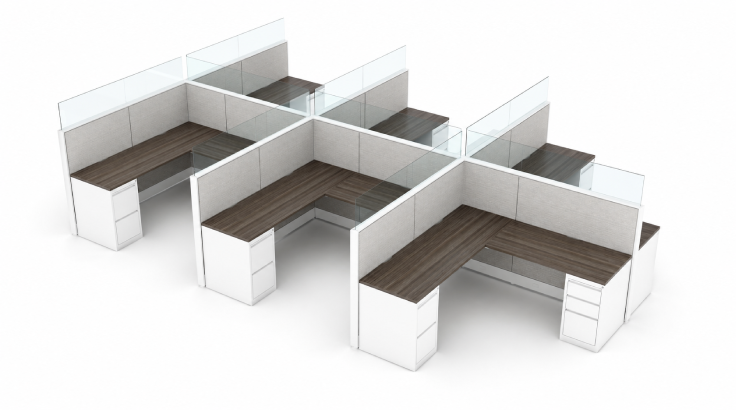 6 Person Semi Private 6x6 Corner Cubicle with Modern Glass product view