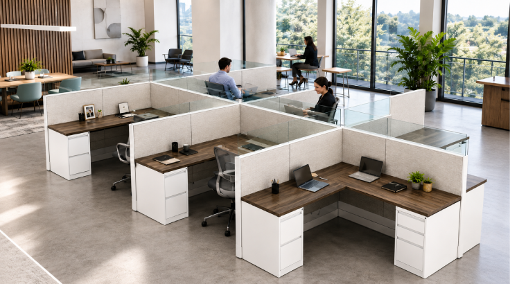 6 Person Semi Private 6x6 Corner Cubicle with Modern Glass room view