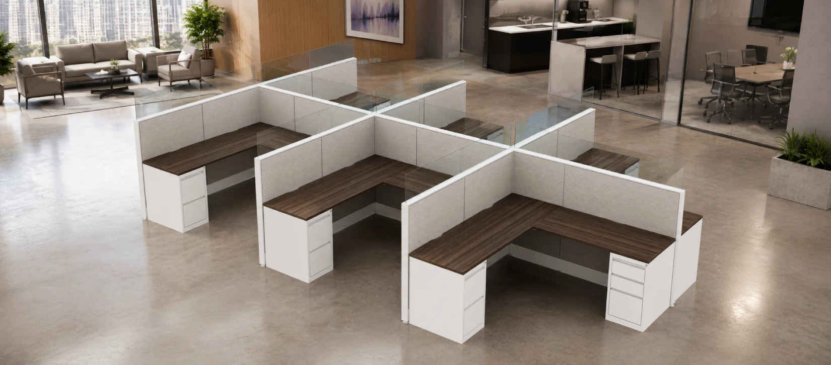 6 Person Semi Private 6x6 Corner Cubicle with Modern Glass