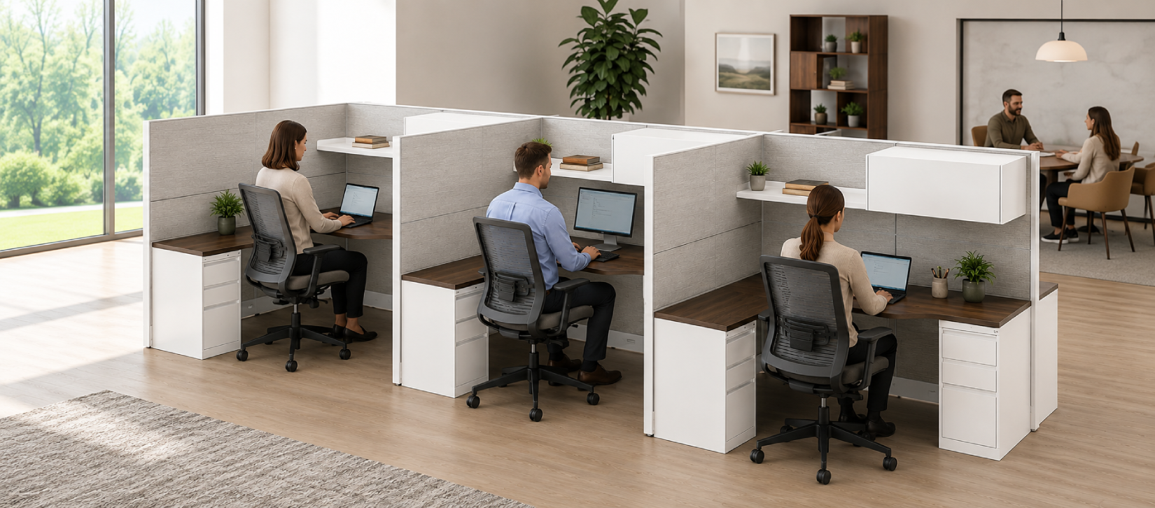 6 Person Semi Private 6x6 Corner Cubicle with Open_Closed Upper Storage-banner