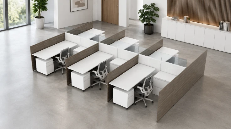 6 Person Semi Private 6x6 Cubicle with Modern Glass and Laminate Panels - Quickship room view
