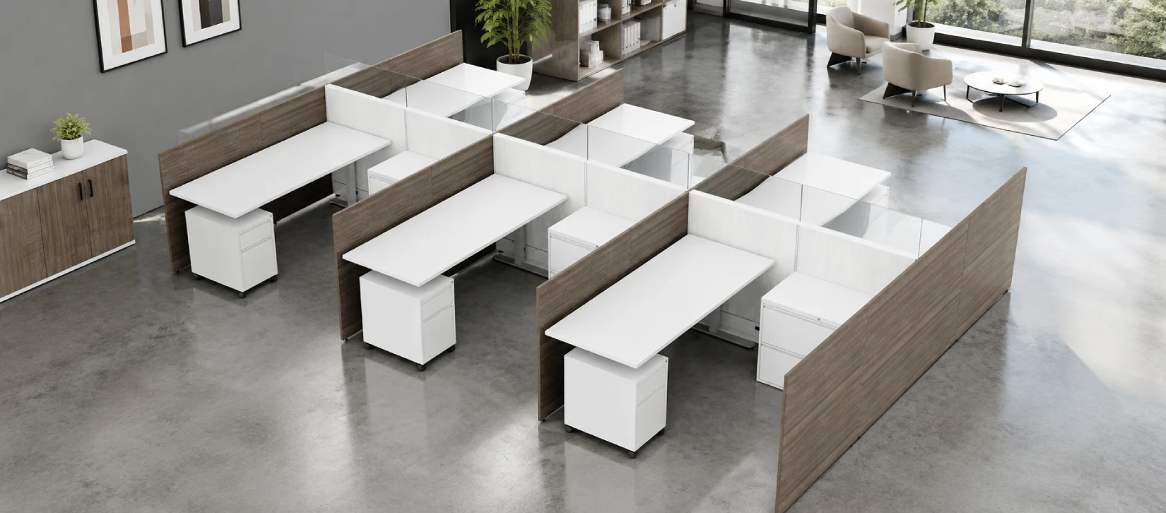 6 Person Semi Private 6x6 Cubicle with Modern Glass and Laminate Panels - Quickship