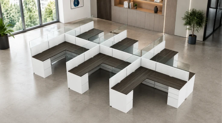 6 Person Semi Private 6x6 Cubicle with Modern Glass -Quickship room view