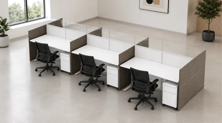 6 Person Semi Private 6x6 Cubicle with Modern Glass and Lateral File - Quickship room view