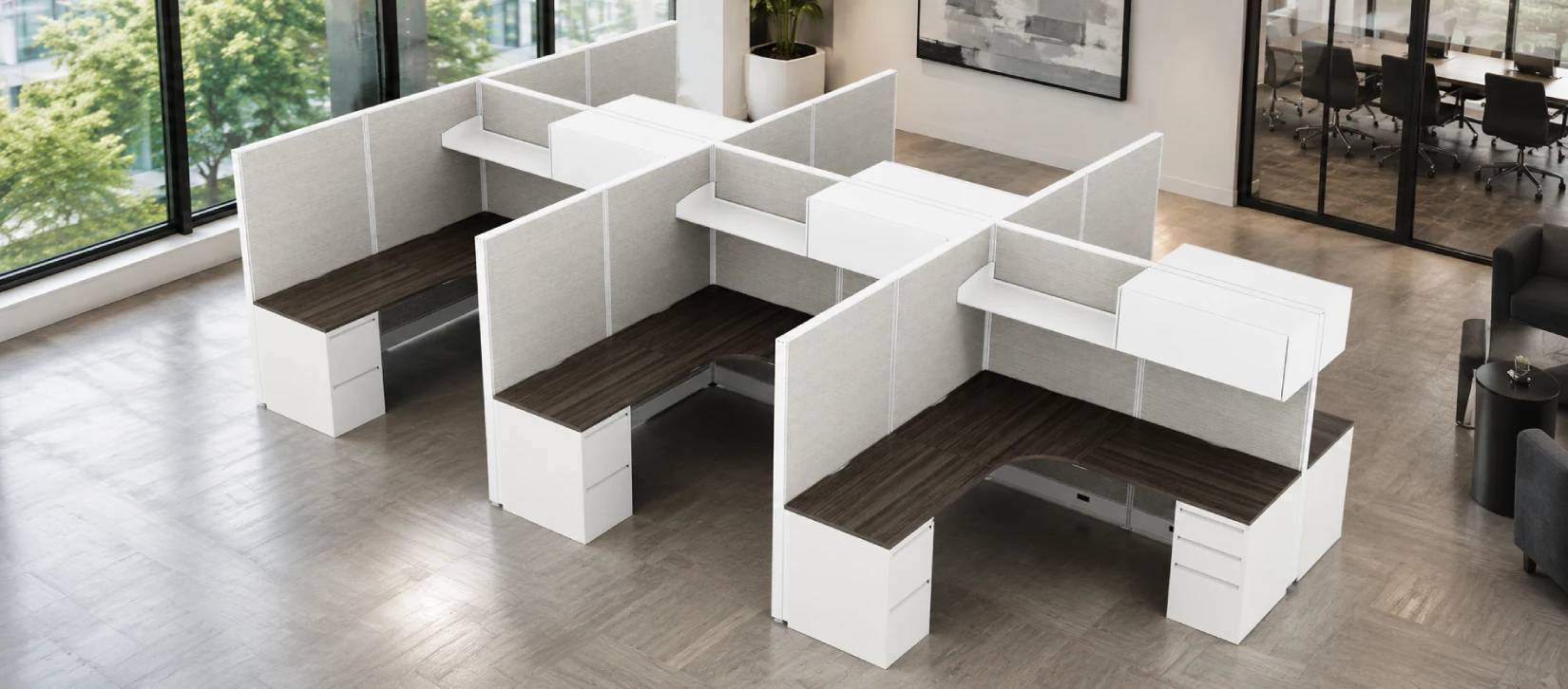 6 Person Semi Private 6x6 Cubicle with Open_Closed Upper Storage