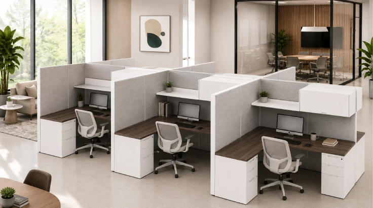 6 Person Semi Private 6x6 Cubicle with Open/Closed Upper Storage -Quickship room view