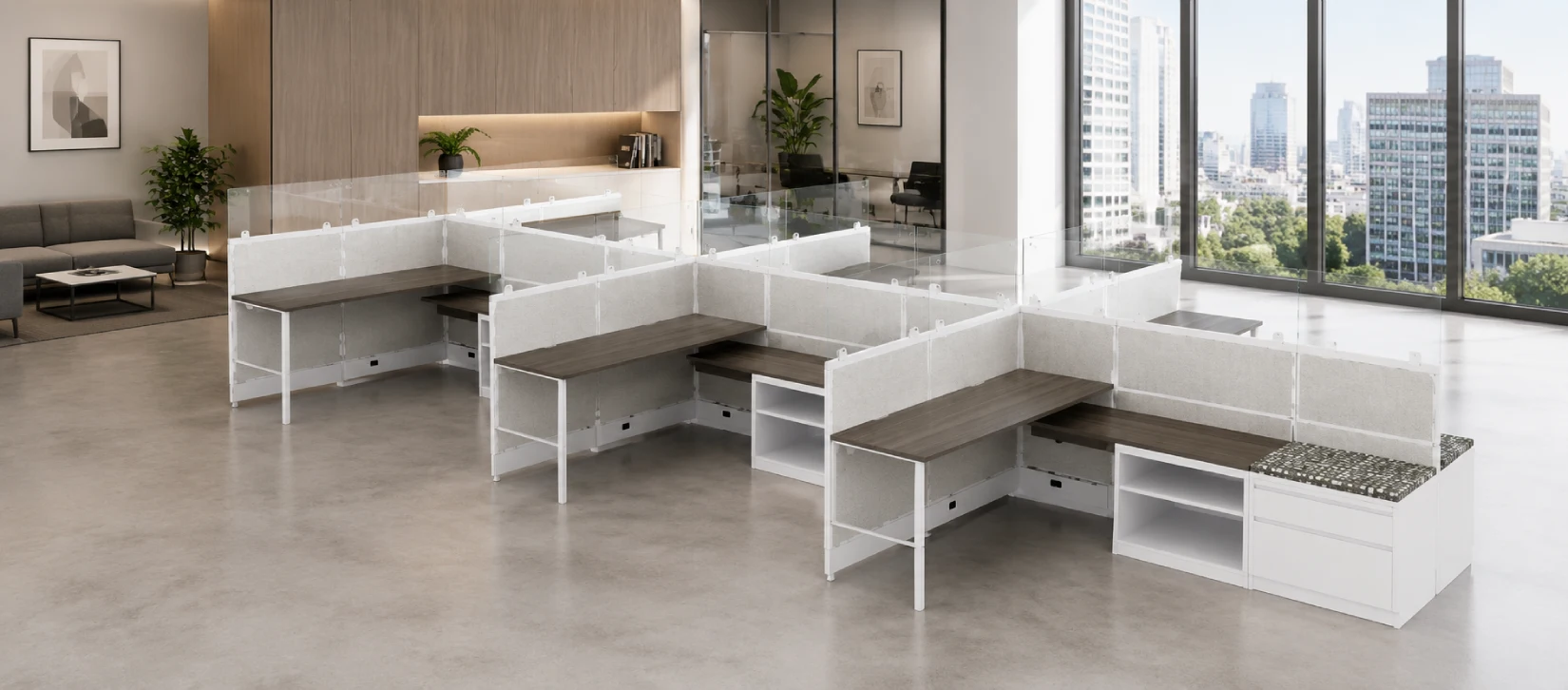 6 Person Semi Private 6x8 Cubicle with Full Glass Stackers