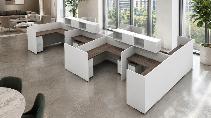 8 Person Semi Private 6x6 Cubicle with Closed Upper Storage and Laminate Panels room view