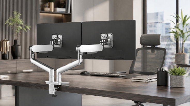 Base Mount Dual Monitor Arm room view