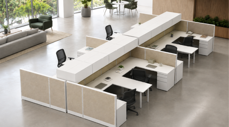 Modern 8 Person Collaborative 6' x 6' with High Privacy Walls and  Storage room view