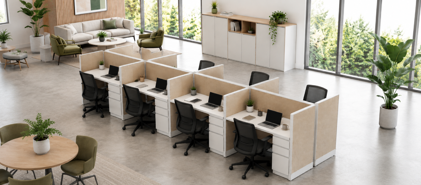 Open Low 5' x 2' Cubicle with Drawer Storage-banner