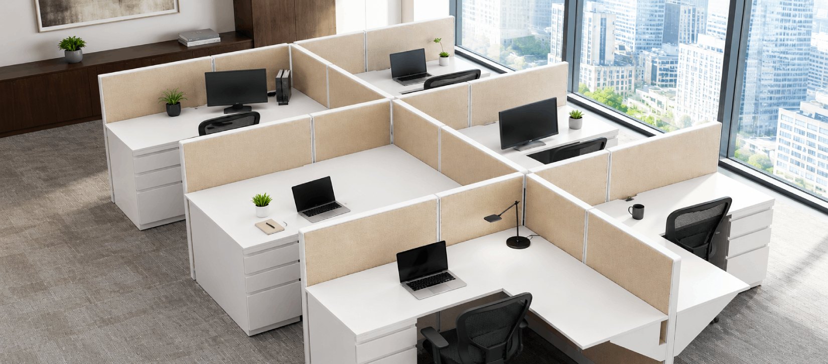 Open Low Panel 5' x 5' Cubicle with Drawer Storage-banner
