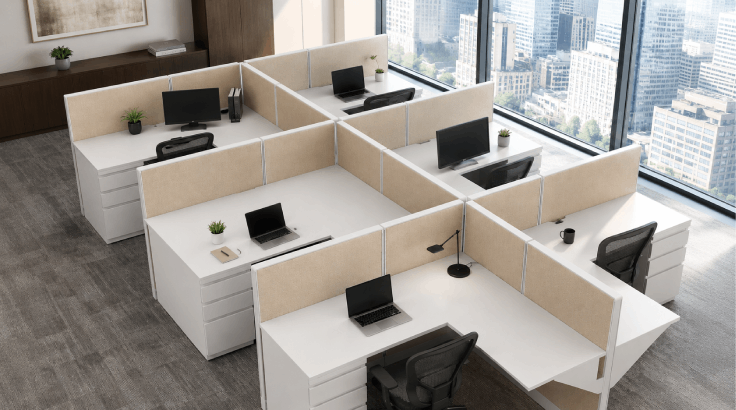 Open Low Panel 5' x 5' Cubicle with Drawer Storage & Sound Absorbing Panels room view