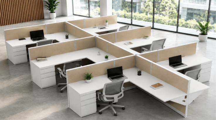 Open Low Panel 6' x 6' Cubicle with Drawer Storage & Sound Absorbing Panels room view