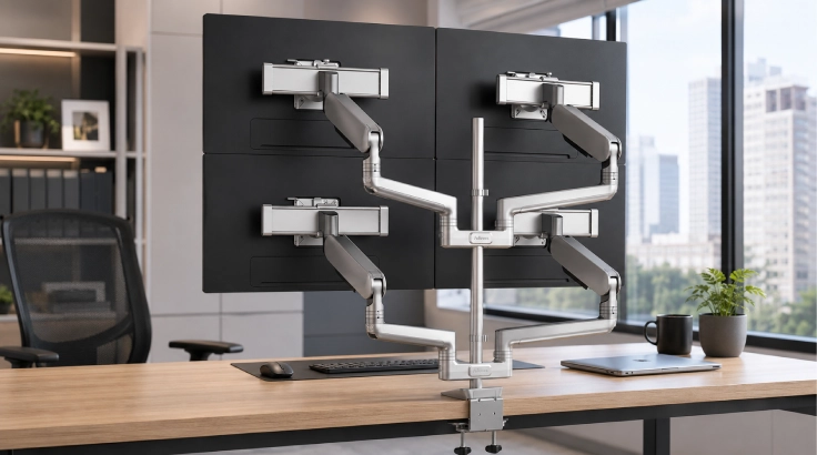 Pole Mount Quad Monitor Arm room view