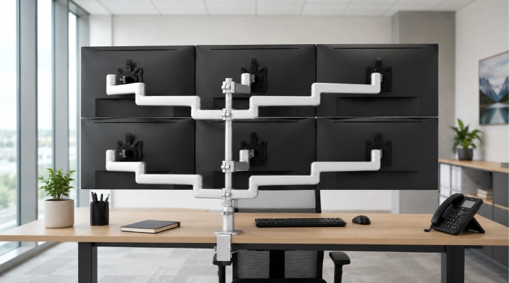 Pole Mount Six Monitor Arm room view